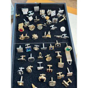 Single cufflink Vintage Gold & Silver Tone Assorted Cufflinks With Gemstone Deta